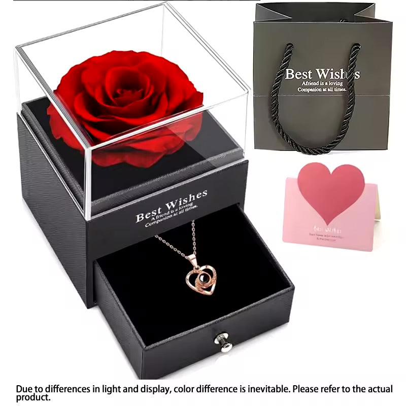 Heart-Shaped Red Rose Necklace with Gift Box