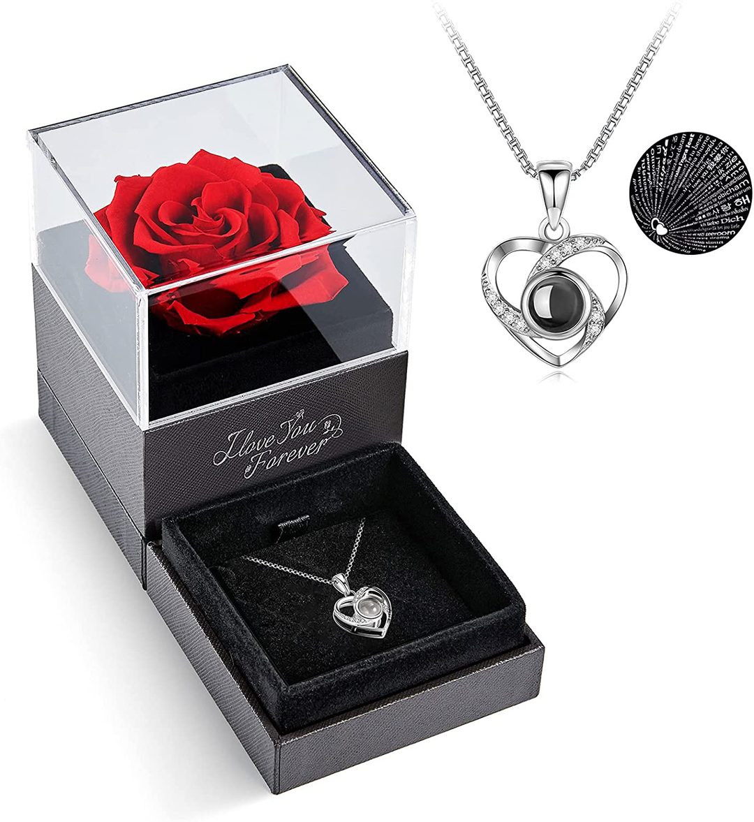 Heart-Shaped Red Rose Necklace with Gift Box