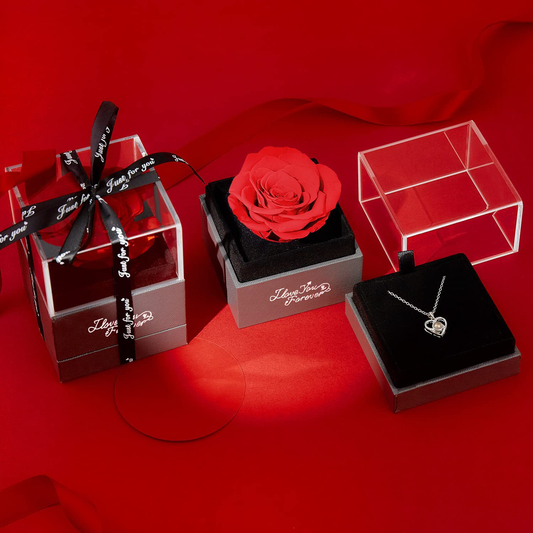 Heart-Shaped Red Rose Necklace with Gift Box